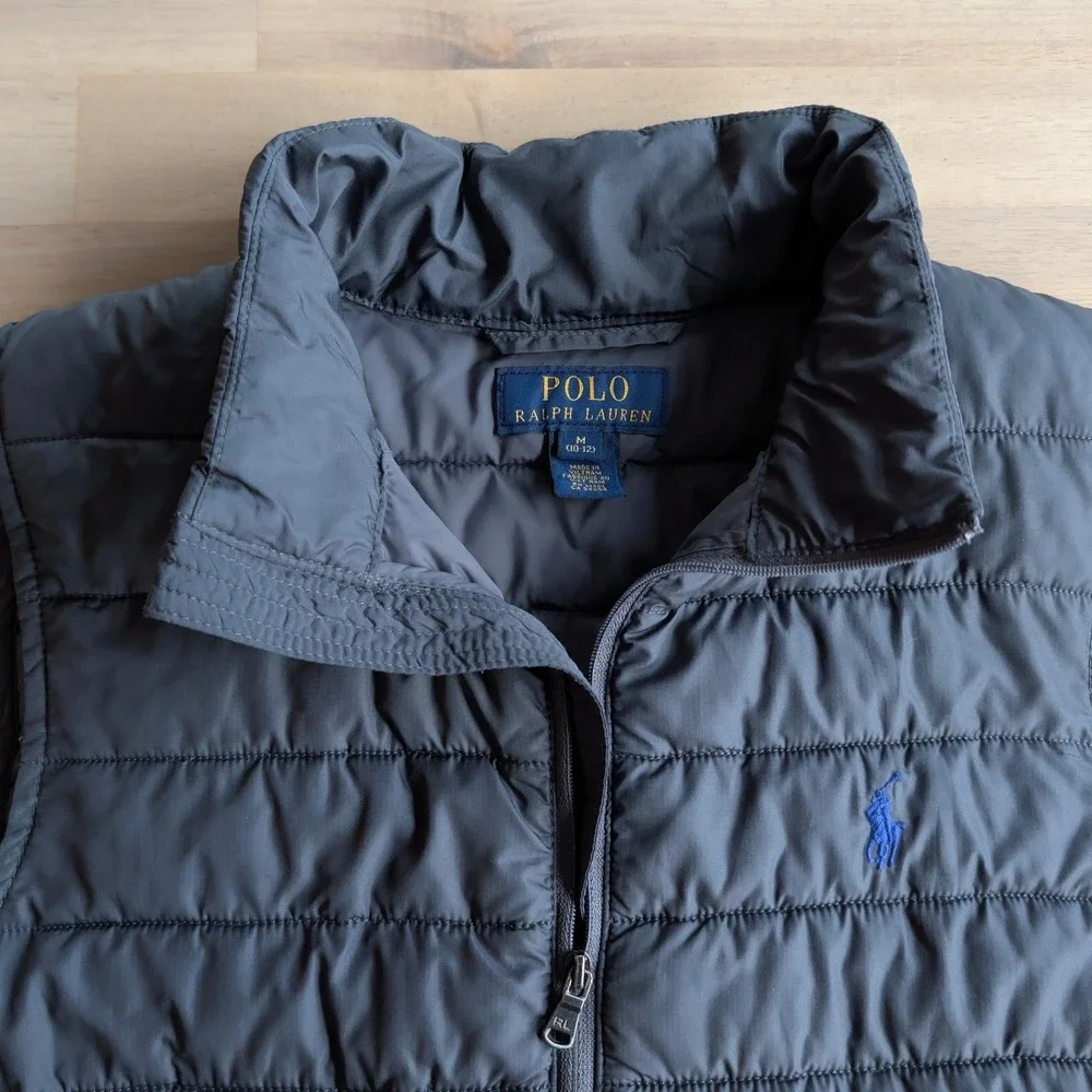 Polo Ralph Lauren‎ Kids Gray Puffer Vest Zip Up Embroidered Pony Size M